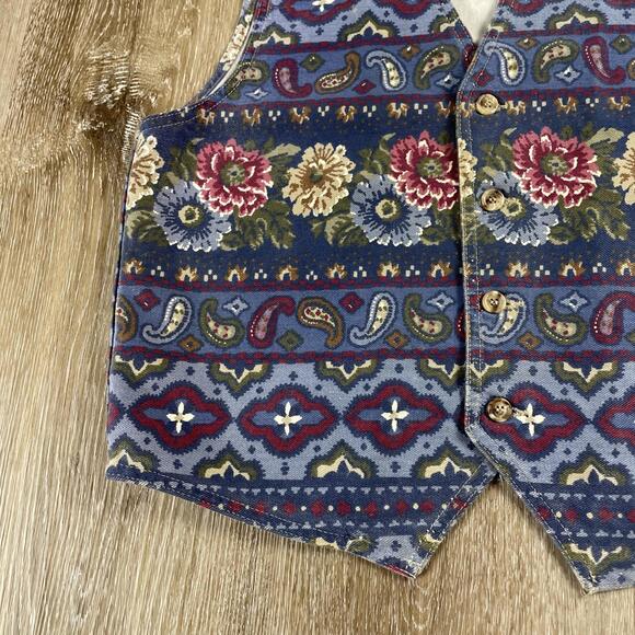 Vintage 70's Vivaldi Jeanswear Floral Paisley Denim Vest Women's M USA Made - Picture 3 of 14